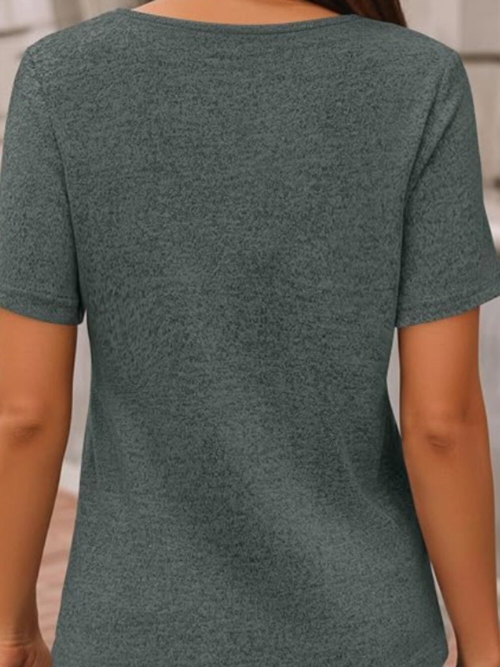 V Neck Short Sleeve Tunic Top - Button Detail - Picture 2 of 3